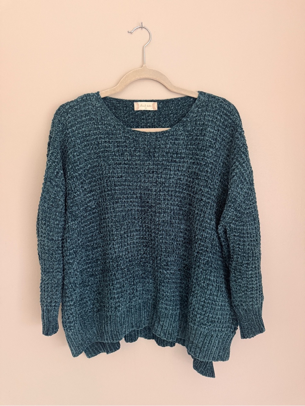 NWOT Altar'd State Teal Crewneck Waffle Knit Sweater, size XS